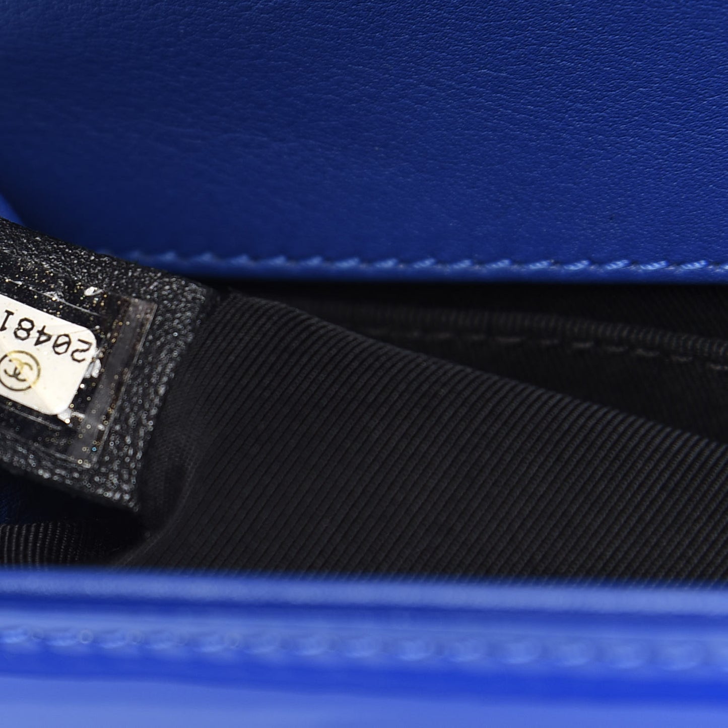Patent Calfskin Quilted Medium Plexiglass Boy Flap Blue