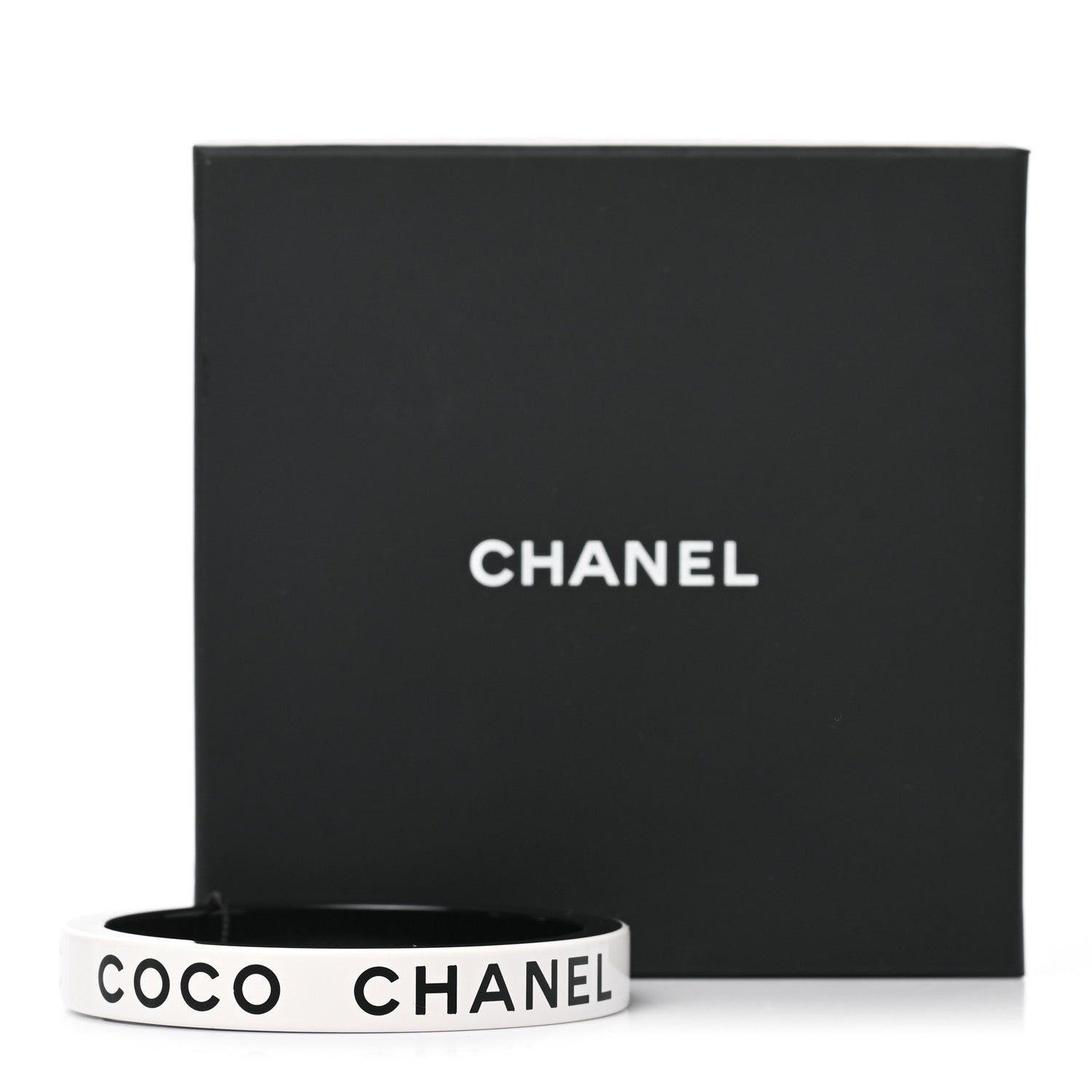 Chanel Resin Logo Bangle Bracelet White Black 5 of 5