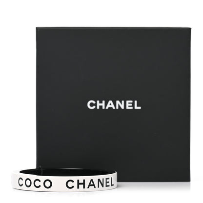 Chanel Resin Logo Bangle Bracelet White Black 5 of 5