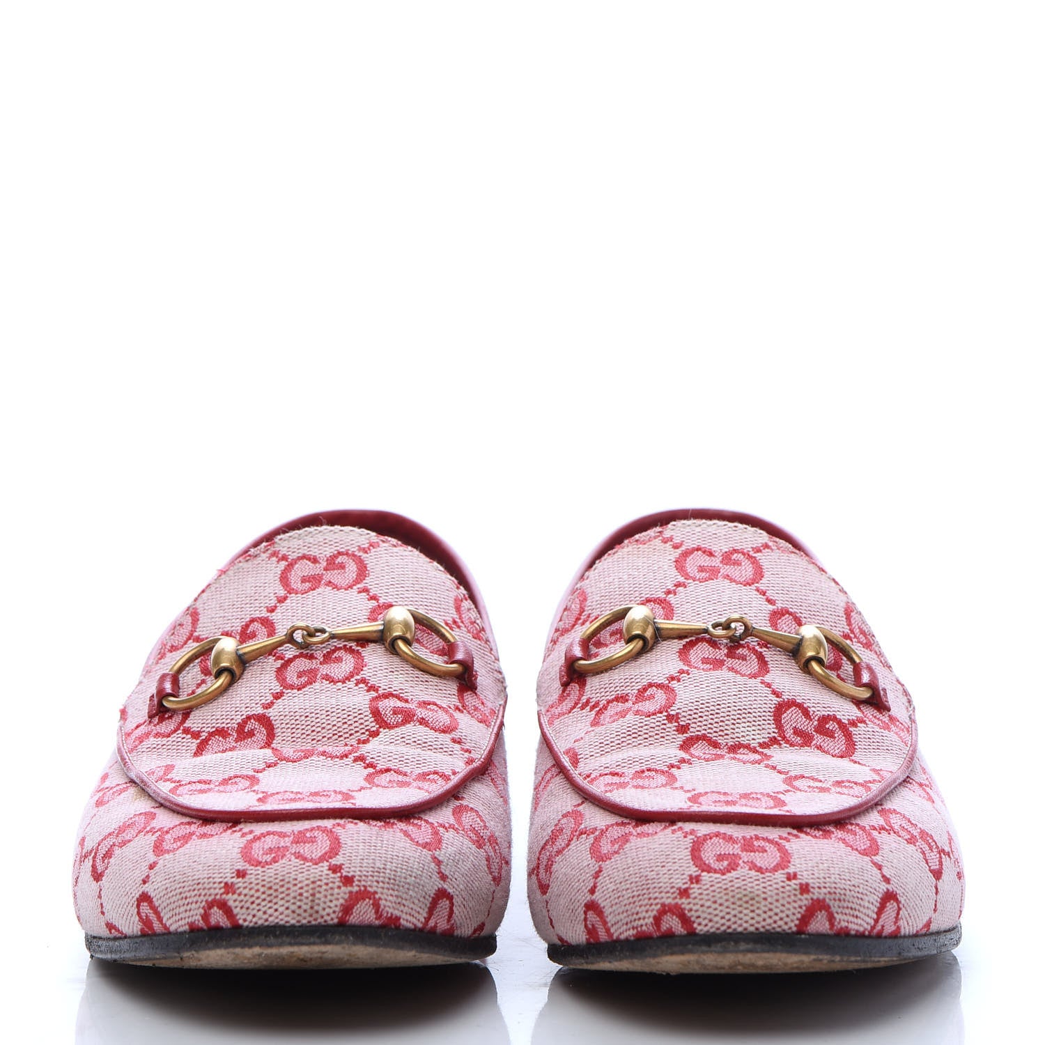 Gucci Canvas GG Monogram Horsebit Womens Jordaan Loafers 37 Gardenia Hibiscus Red 2 of 9