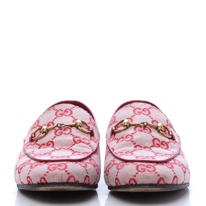 Gucci Canvas GG Monogram Horsebit Womens Jordaan Loafers 37 Gardenia Hibiscus Red 2 of 9
