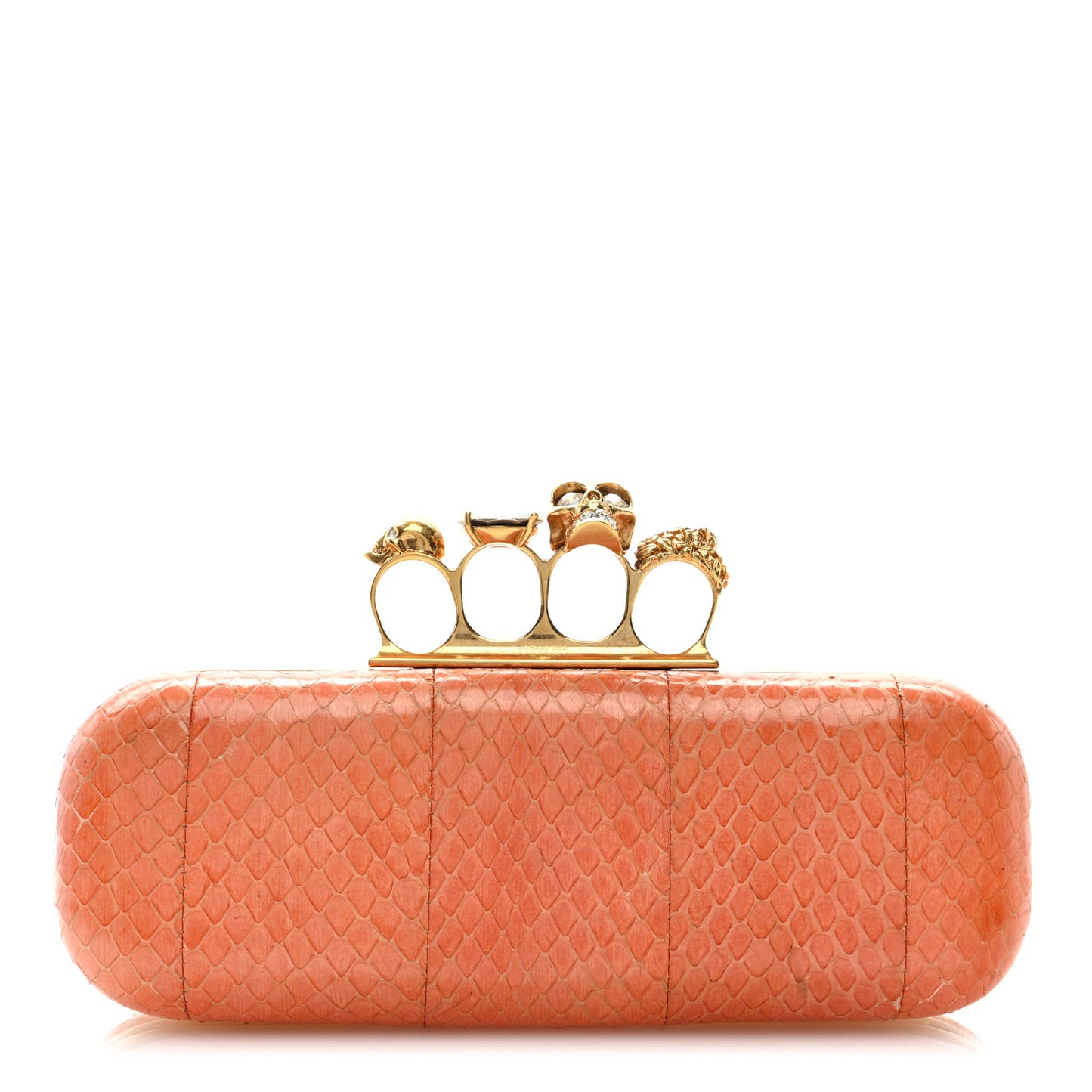 Snakeskin Knuckle Box Clutch Orange