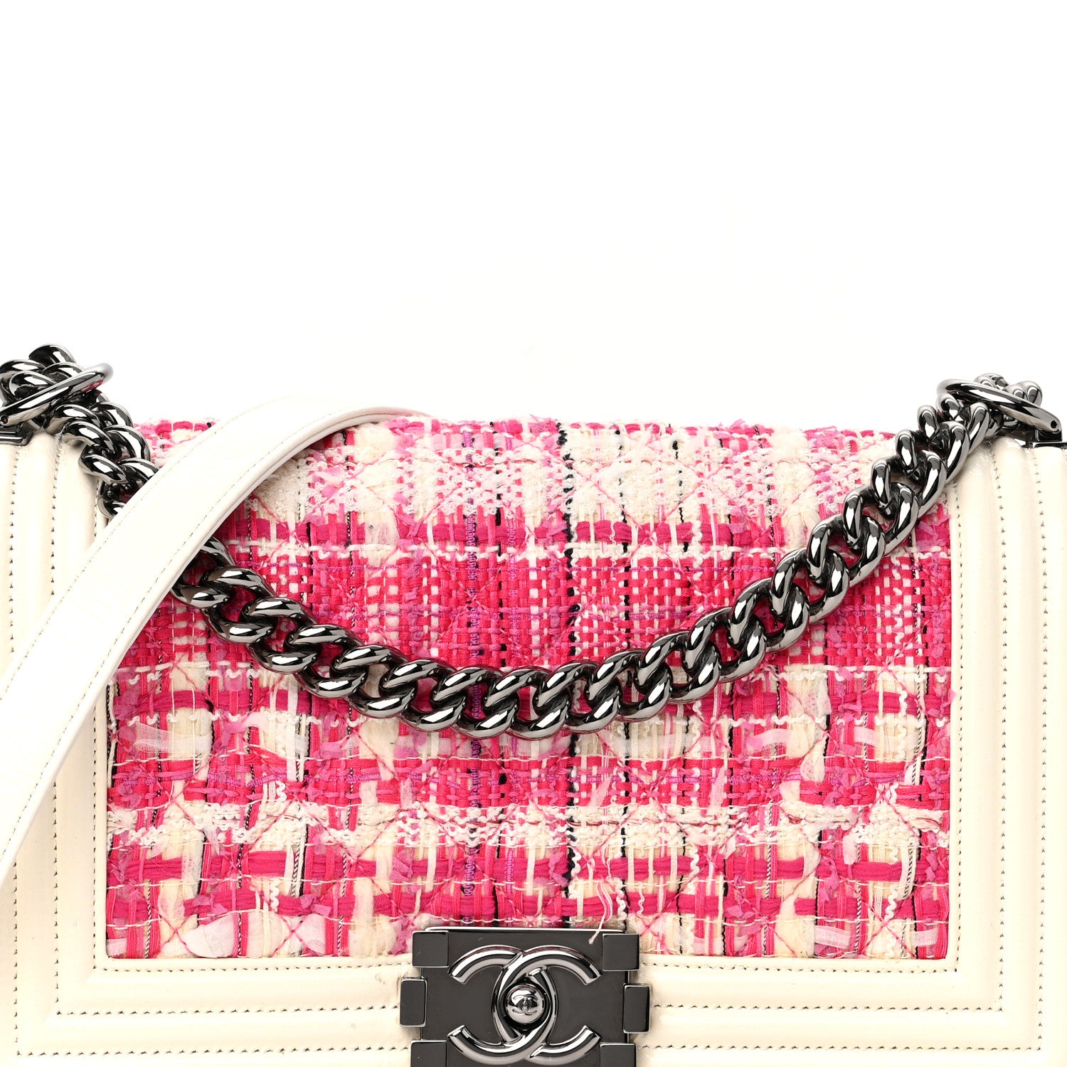 Chanel Patent Tweed Medium Boy Flap White 9 of 11
