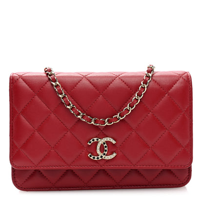 Chanel Lambskin Quilted Crystal Pearl CC Wallet On Chain WOC Burgundy 1 of 11