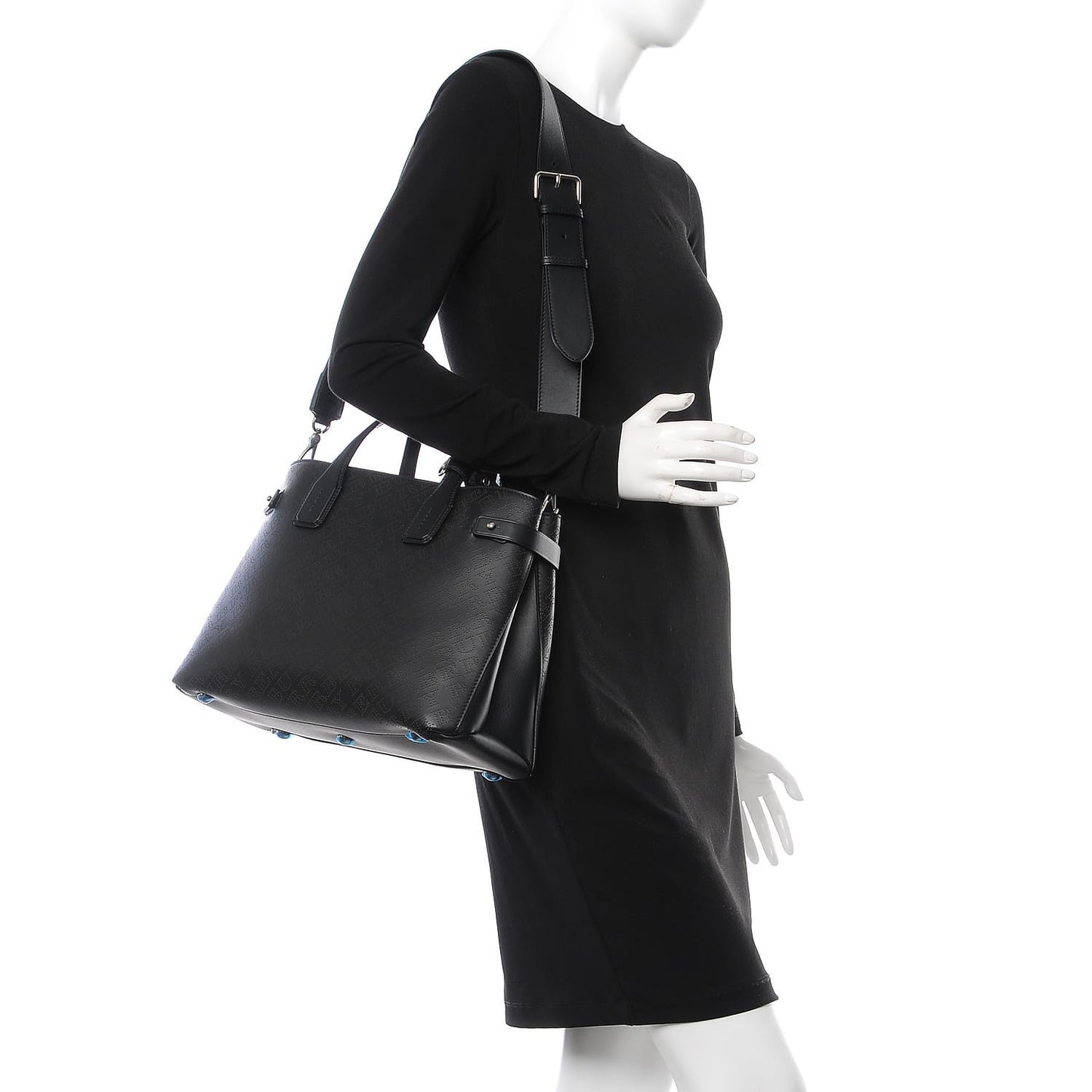 Calfskin Perforated Medium Banner Tote Black