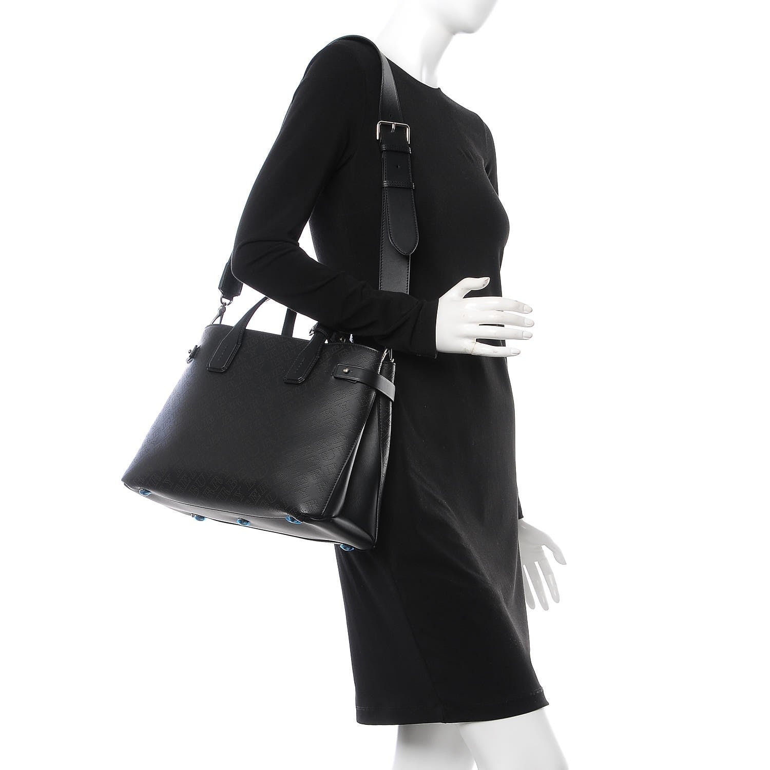 Burberry Calfskin Perforated Medium Banner Tote Black 2 of 8