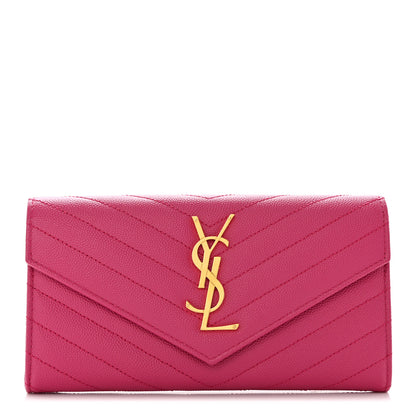 Saint Laurent Grain De Poudre Matelasse Chevron Monogram Flap Wallet Fuxia 1 of 8