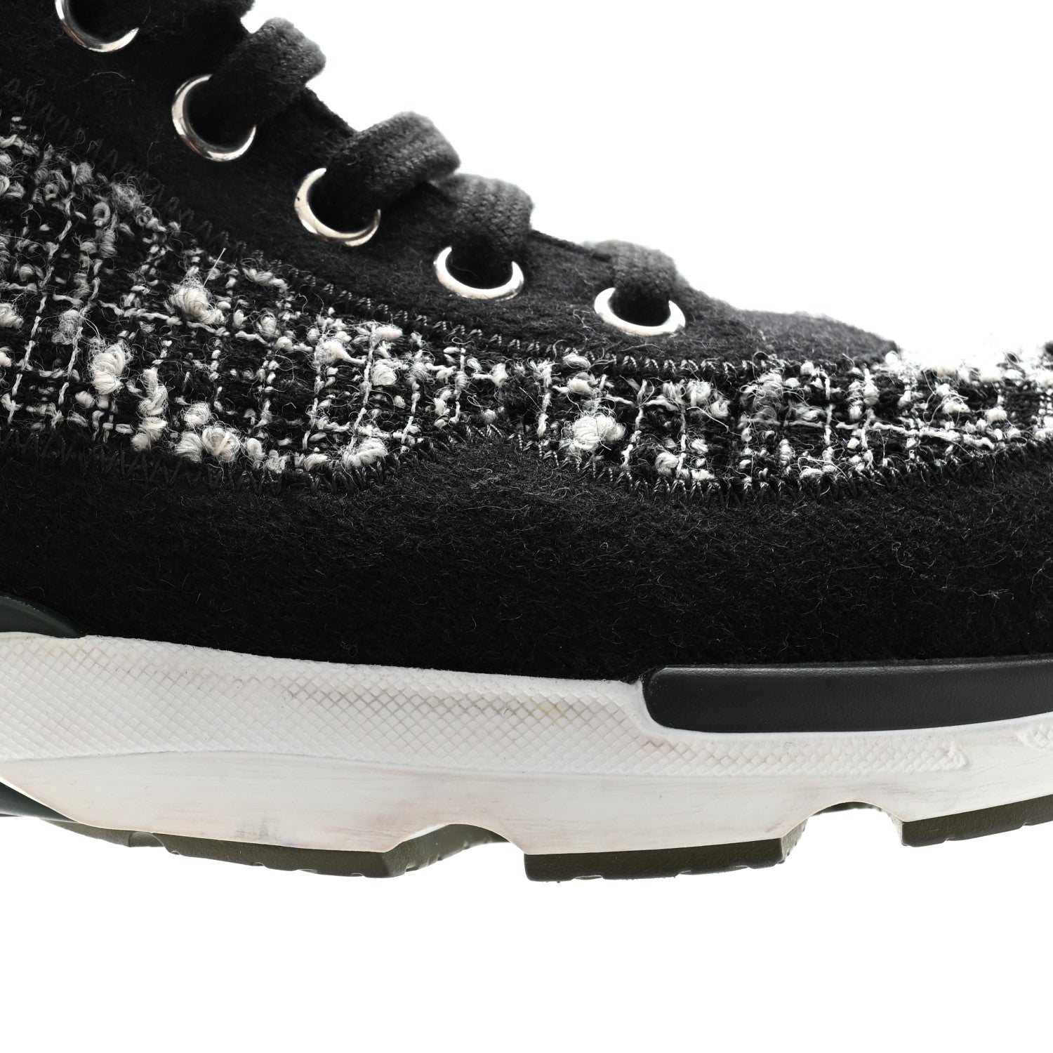 Chanel Tweed Suede Calfskin Sneaker High Boots 39 Black White 9 of 10