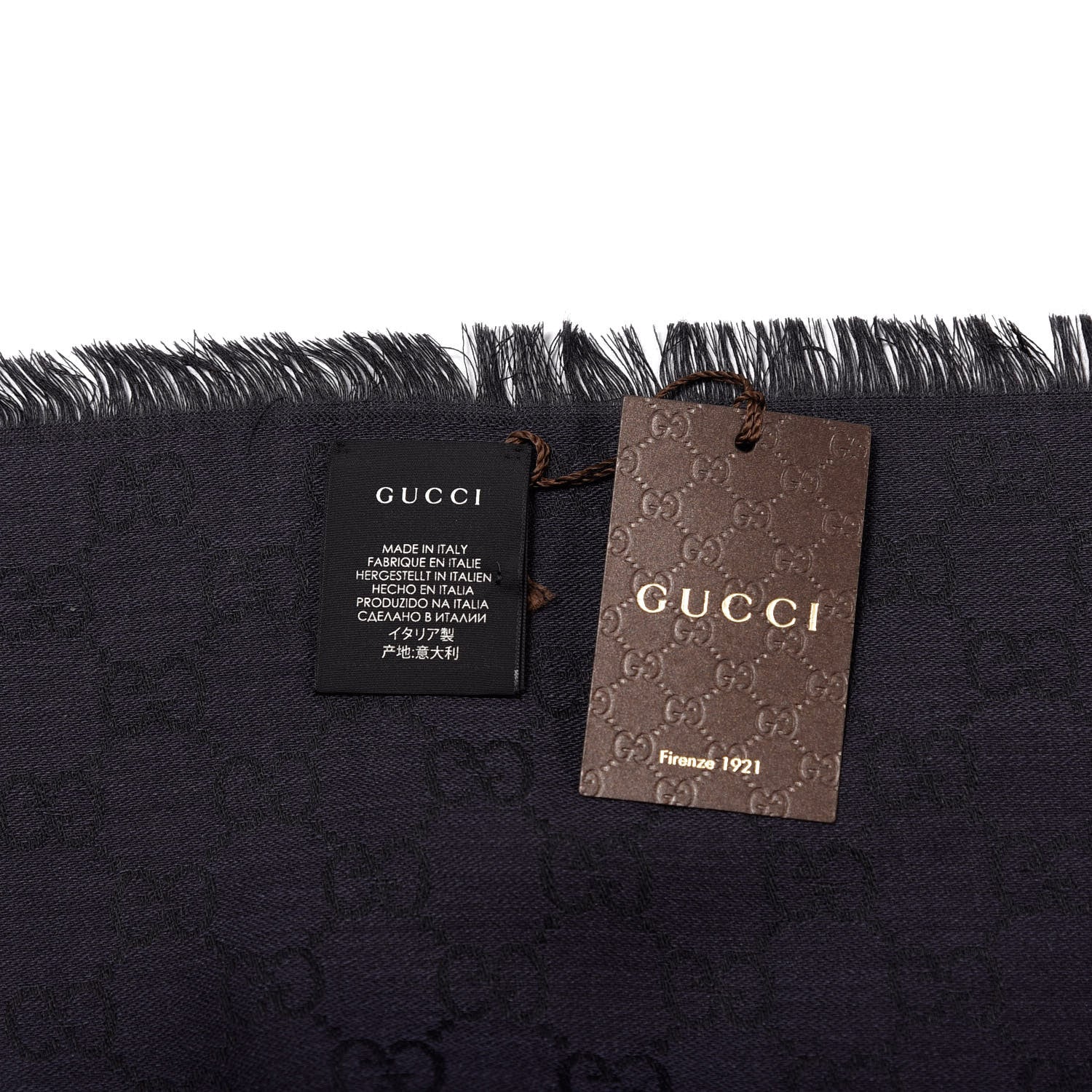 Gucci Wool Silk Monogram GGWeb Fringe Shawl Navy Black 3 of 4