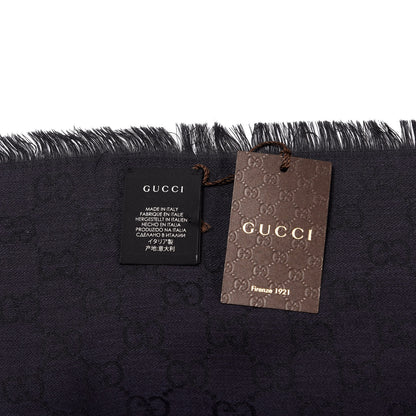 Gucci Wool Silk Monogram GGWeb Fringe Shawl Navy Black 3 of 4
