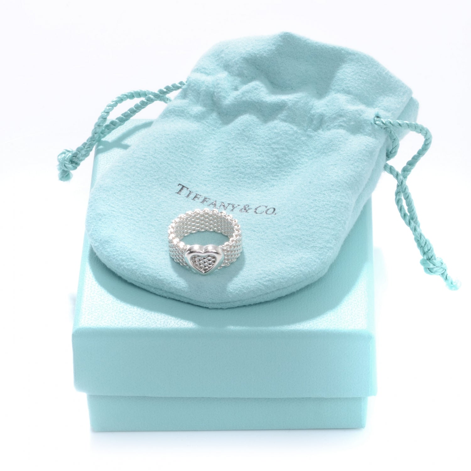 Tiffany Sterling Silver Heart Mesh Ring 4 5 of 5