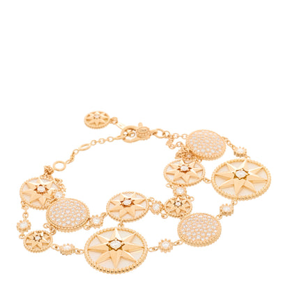 Christian Dior 18K Rose Gold Diamond Mother of Pearl Rose Des Vents Double Chain Bracelet 1 of 4