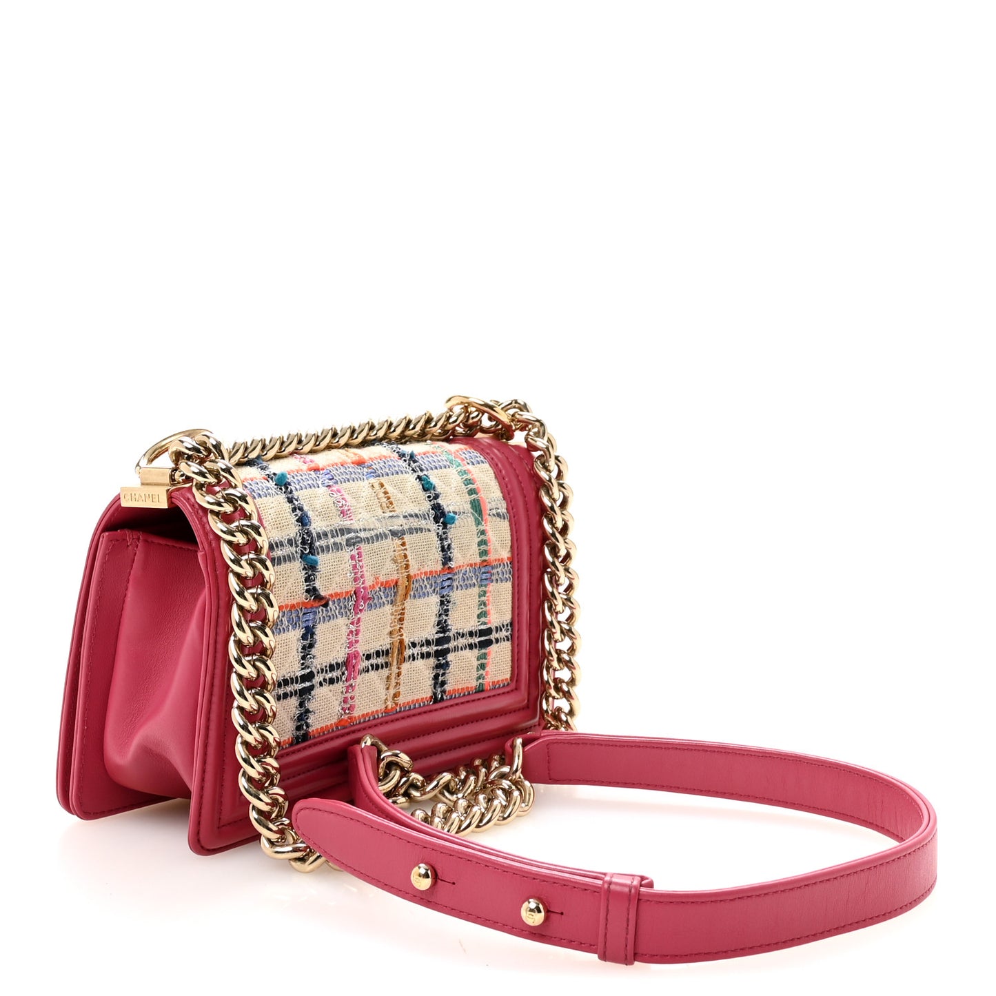 Lambskin Tweed Quilted Small Boy Flap Dark Pink