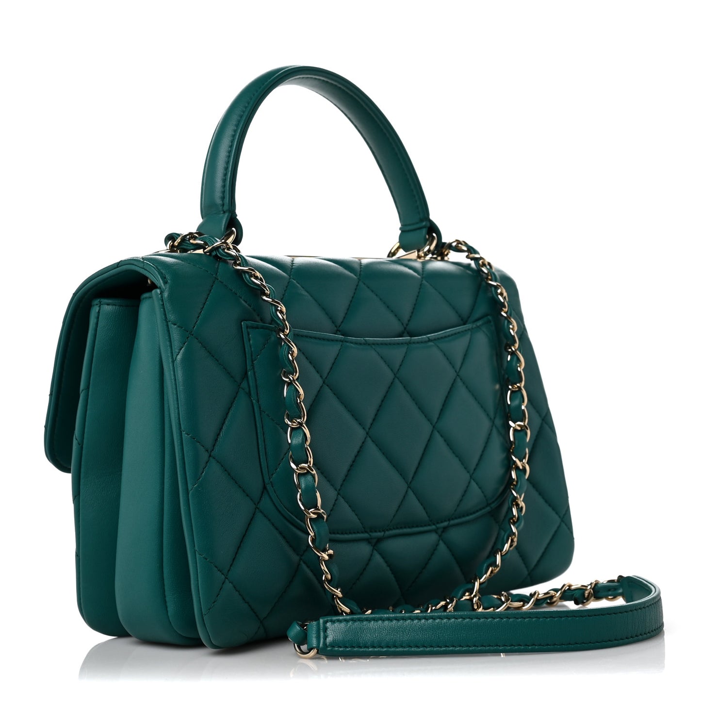 Lambskin Quilted Small Trendy CC Flap Dual Handle Bag Green