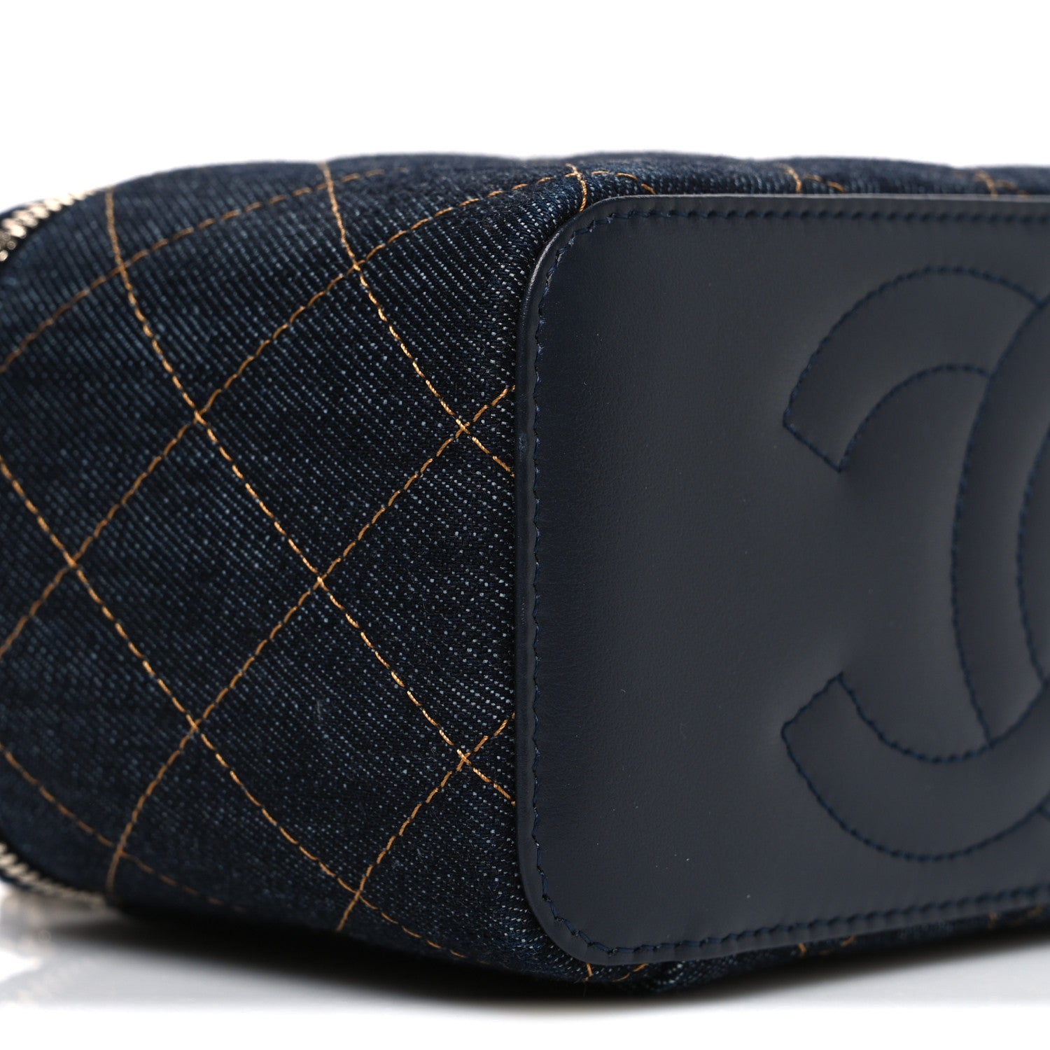 Chanel Denim Quilted Small Vanity Case With Chain Dark Blue Orange 8 of 10