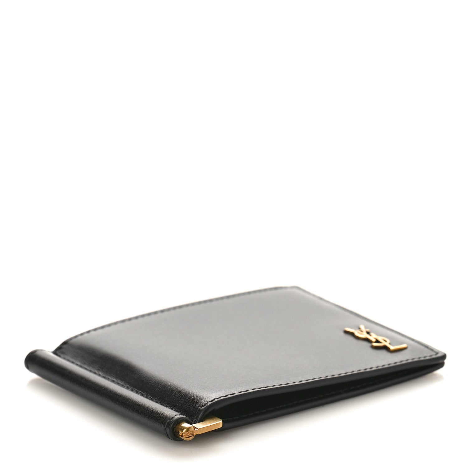 Saint Laurent Shiny Calfskin Tiny Cassandre Bill Clip Wallet Black 4 of 7