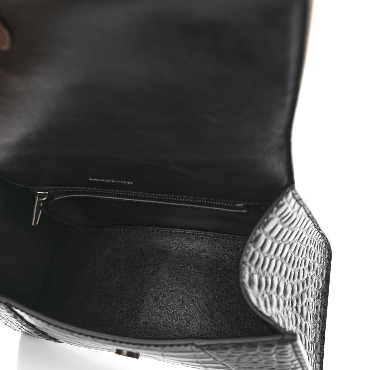 Shiny Calfskin Monochrome Crocodile Embossed Small Hourglass Top Handle Bag Black