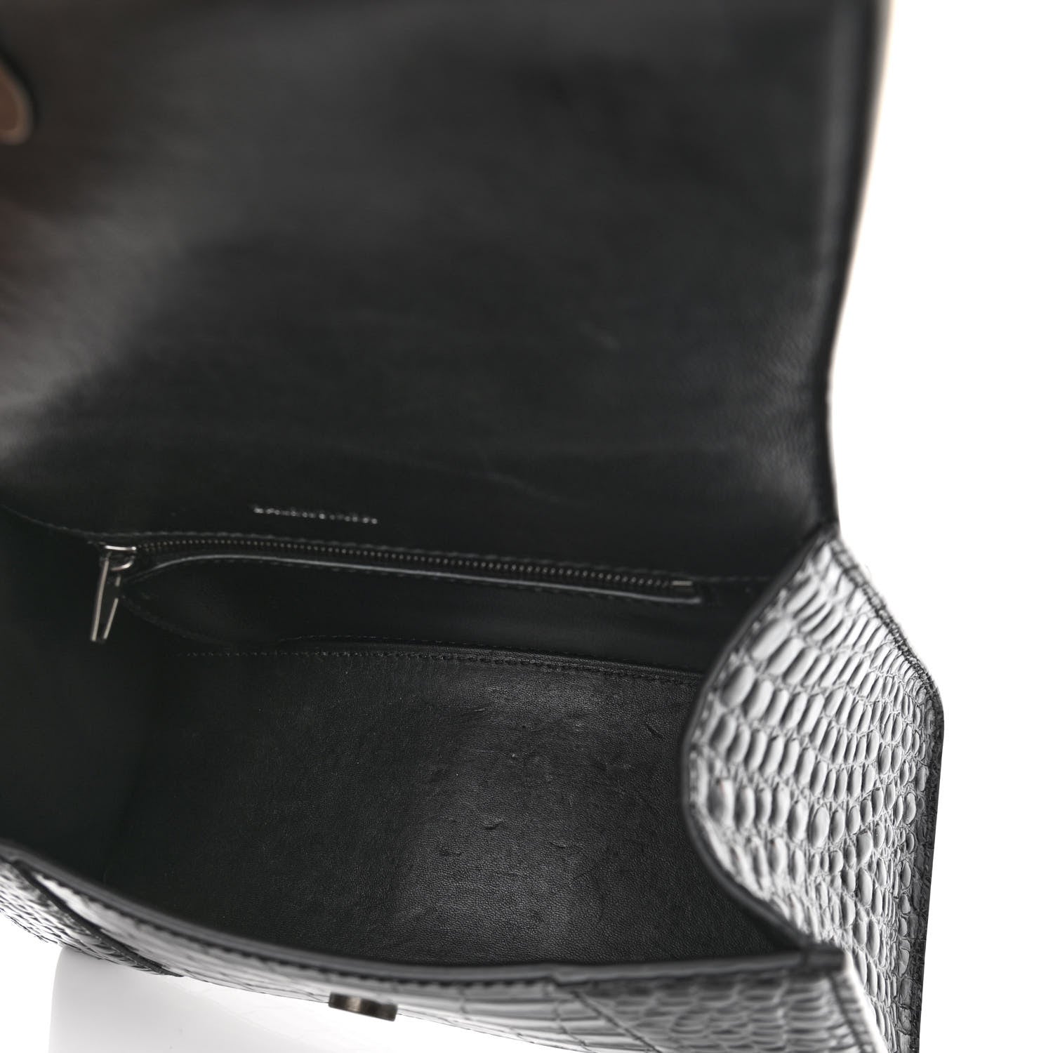 Balenciaga Shiny Calfskin Monochrome Crocodile Embossed Small Hourglass Top Handle Bag Black 5 of 11