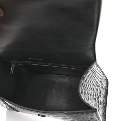 Balenciaga Shiny Calfskin Monochrome Crocodile Embossed Small Hourglass Top Handle Bag Black 5 of 11