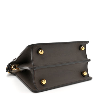 Fendi Vitello Seta Shiny Nappa Floral Embroidered Petite Peekaboo I SEE U Satchel Carbone Black 4 of 14