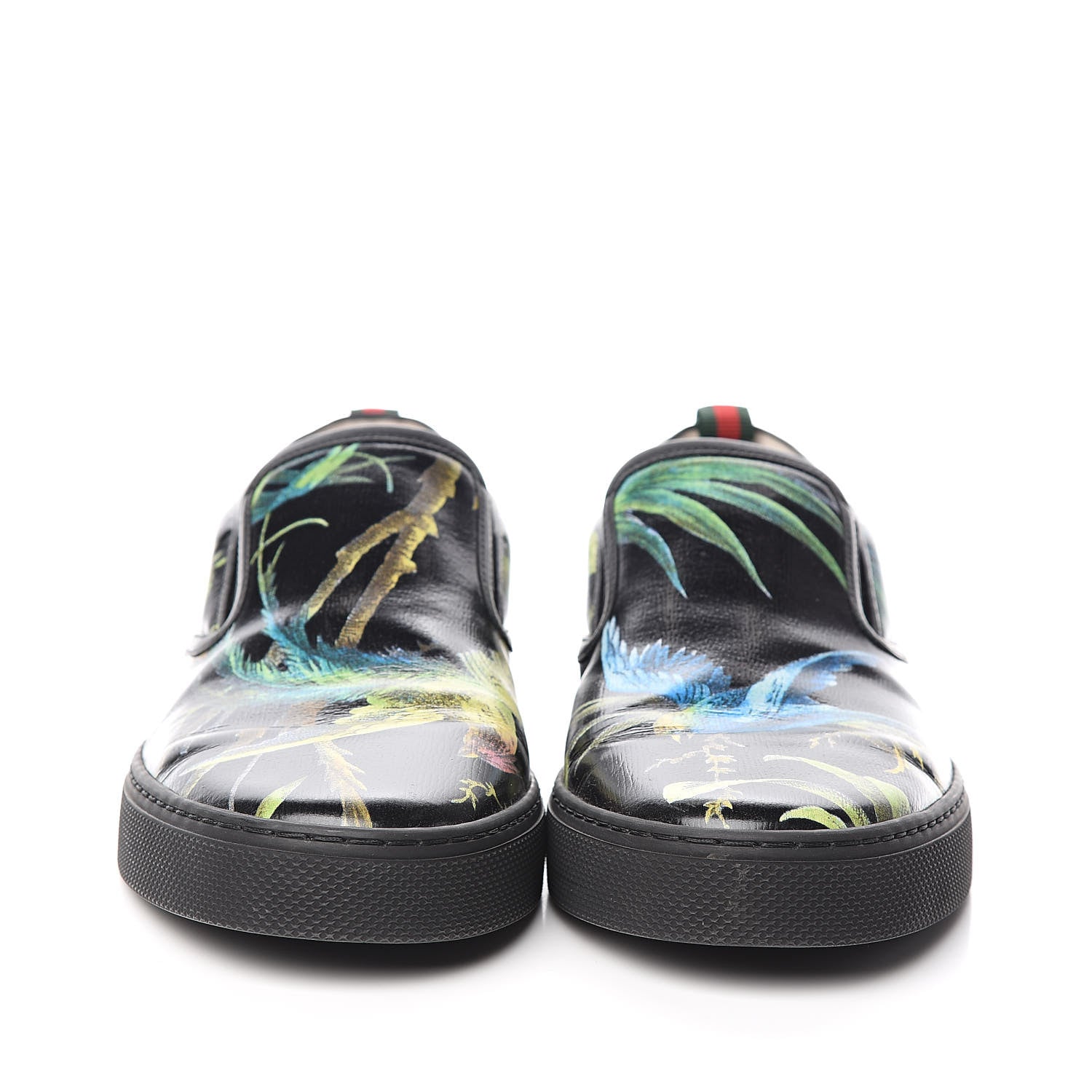 Gucci Calfskin Tropical Print Mens Dublin Slip On Sneakers 8 Black 2 of 8