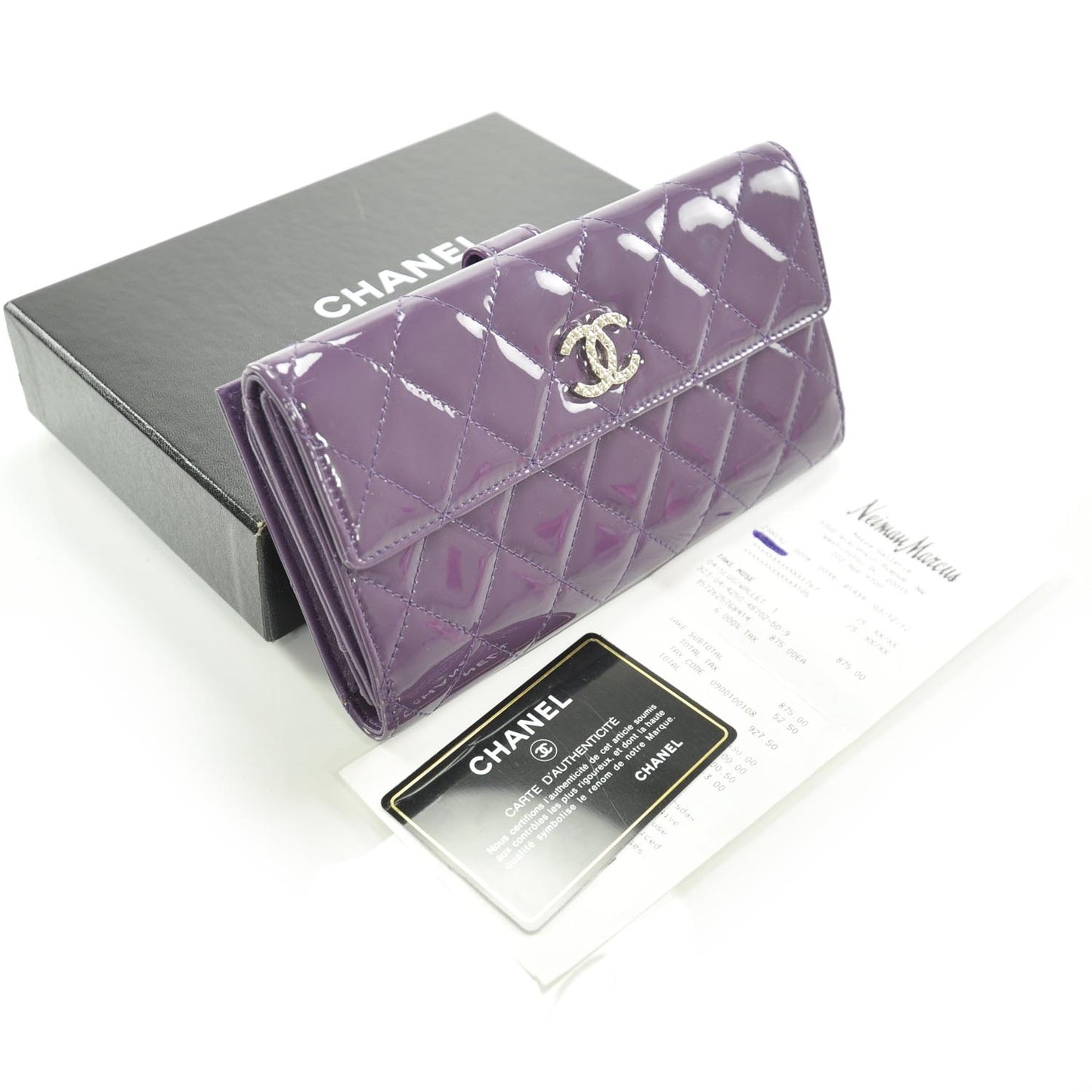 Patent Quilted Large Flap Wallet Purple 12C