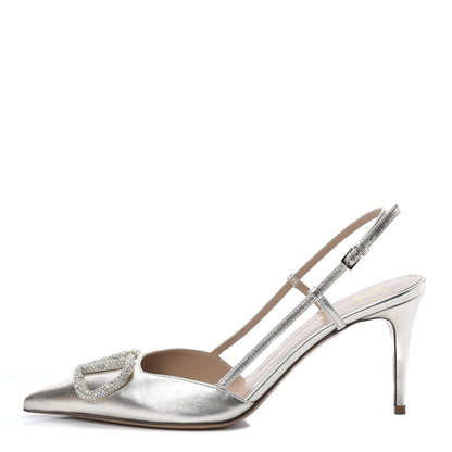 Valentino Garavani Metallic Nappa Crystal Vlogo Glow Slingback 80mm Pumps 38.5 Platino 1 of 8