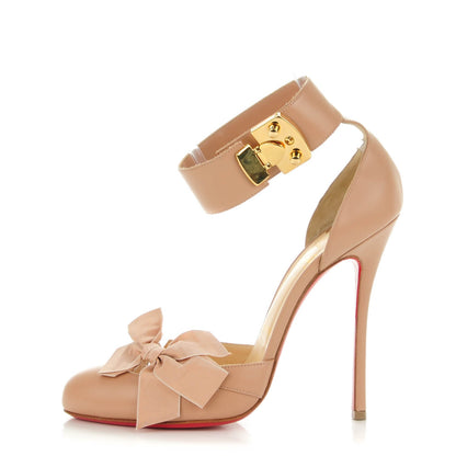 Christian Louboutin Shiny Calf Bow Fetish 120 Pumps 40 Nude Gold 1 of 7