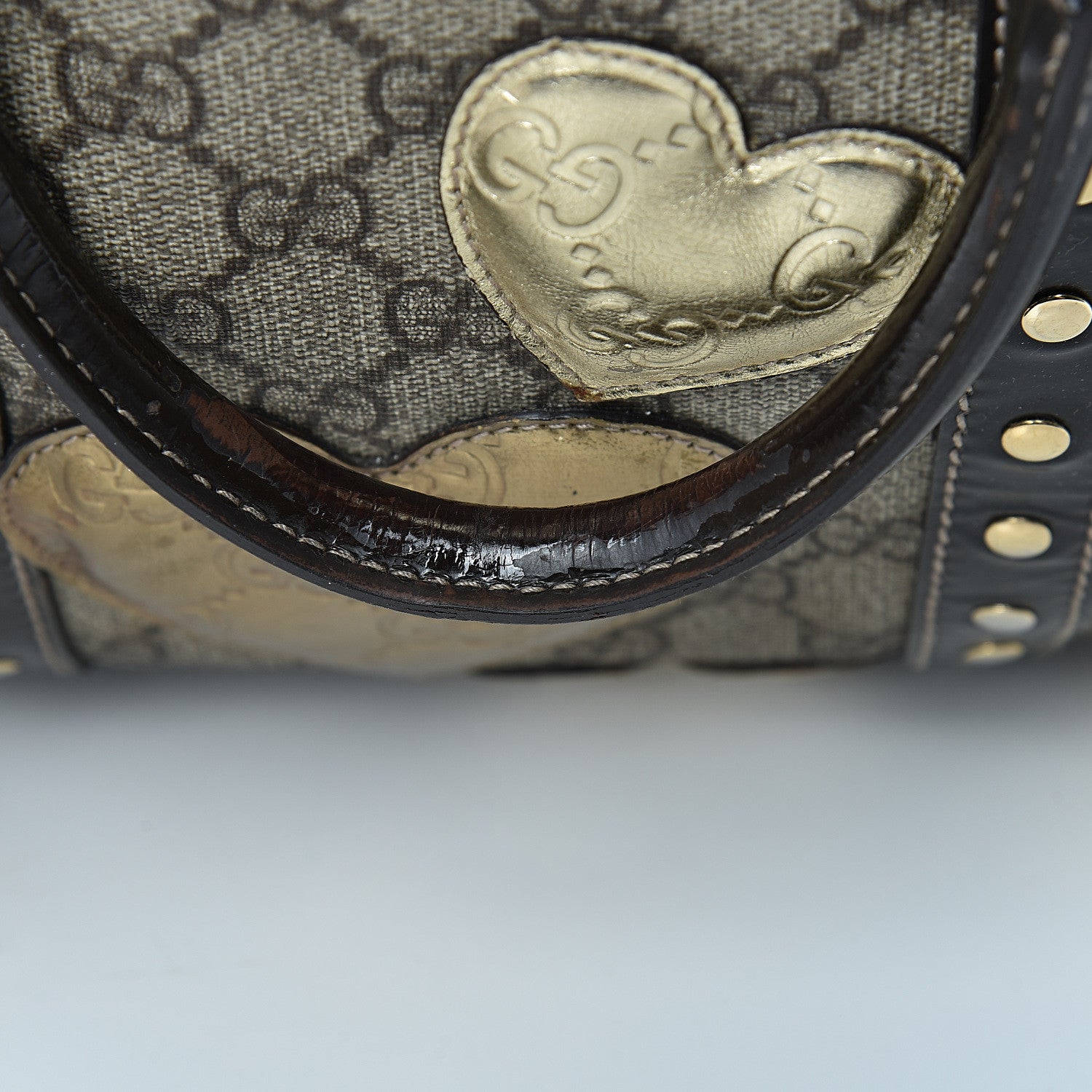 Gucci Monogram Guccissima Hearts Studded Medium Joy Boston Dark Brown 17 of 22