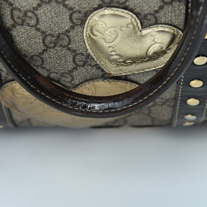 Gucci Monogram Guccissima Hearts Studded Medium Joy Boston Dark Brown 17 of 22
