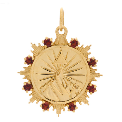Foundrae 18K Yellow Gold Garnet Fire Astrology Medallion Pendant 1 of 3