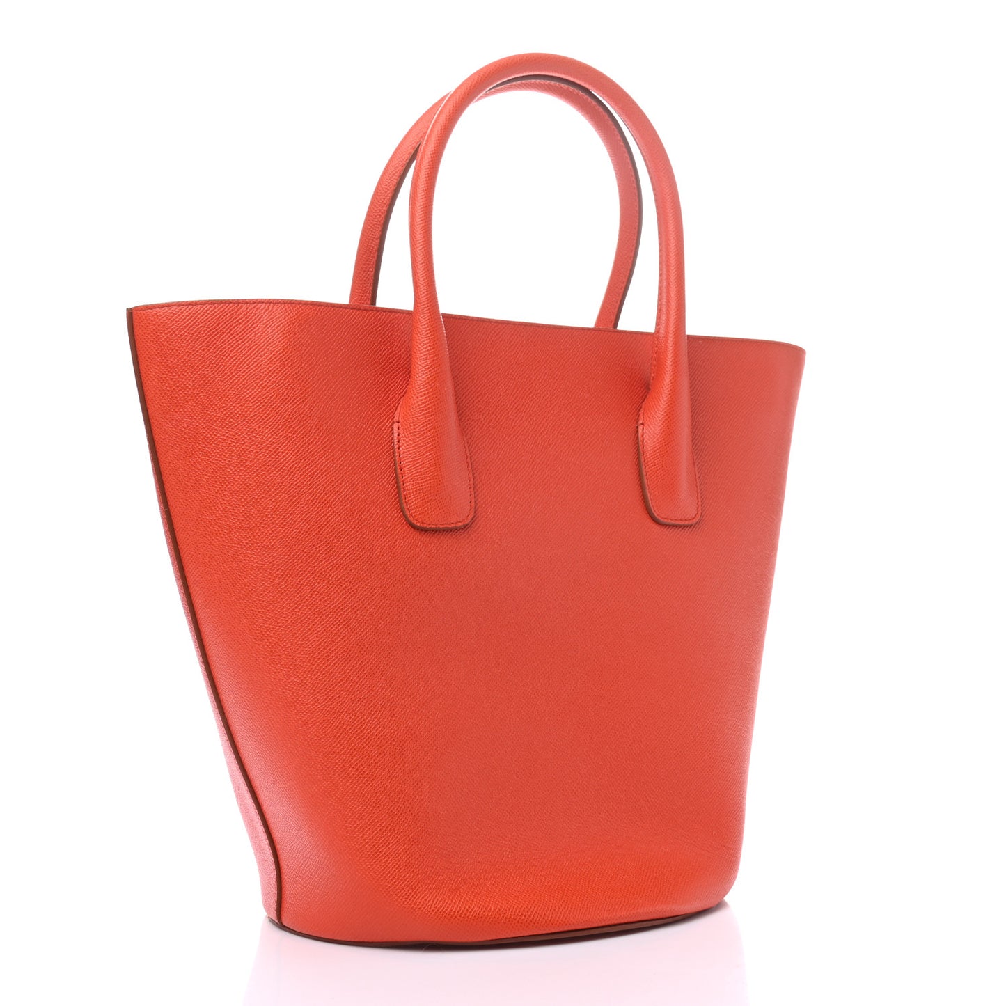 Textured Calfskin Large Ingrid Bucket Tote Orange