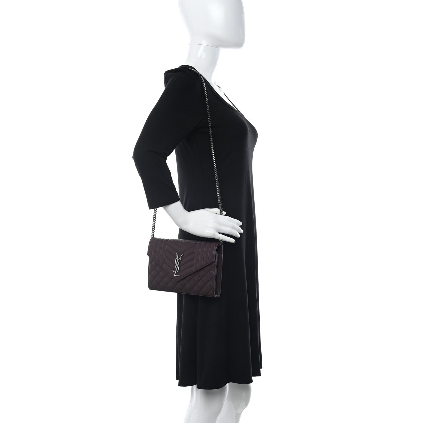 Sheepskin Tri-Quilt Monogram Envelope Chain Wallet Burgundy