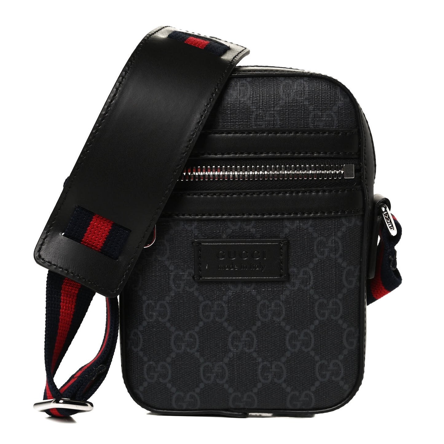 GG Supreme Monogram Appia Calfskin Web Messenger Bag Black