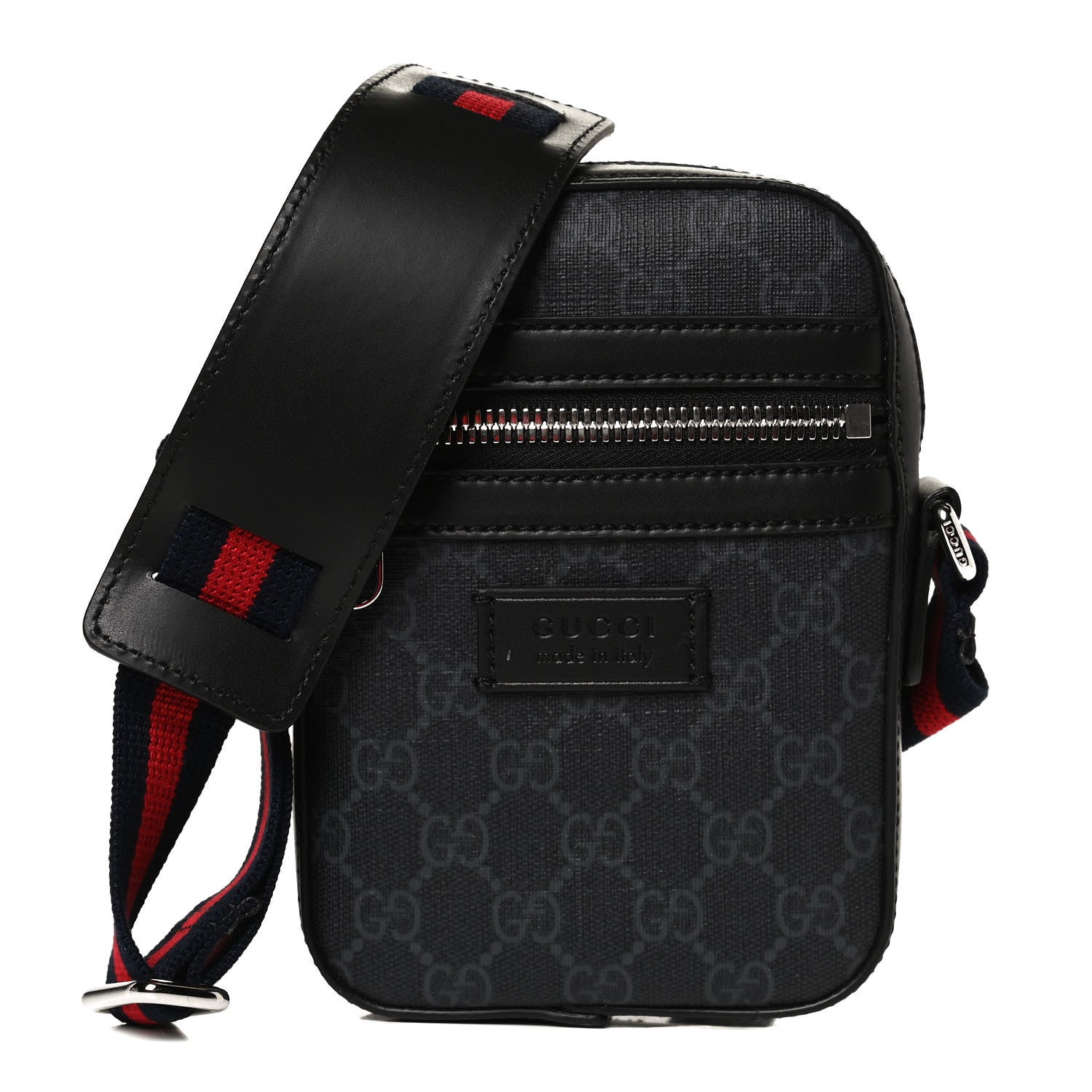 Gucci GG Supreme Monogram Appia Calfskin Web Messenger Bag Black 1 of 11