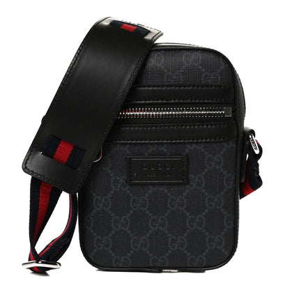 Gucci GG Supreme Monogram Appia Calfskin Web Messenger Bag Black 1 of 11