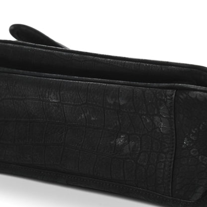 Saint Laurent Nubuck Crocodile Embossed Monogram Medium Niki Chain Satchel Black 7 of 11