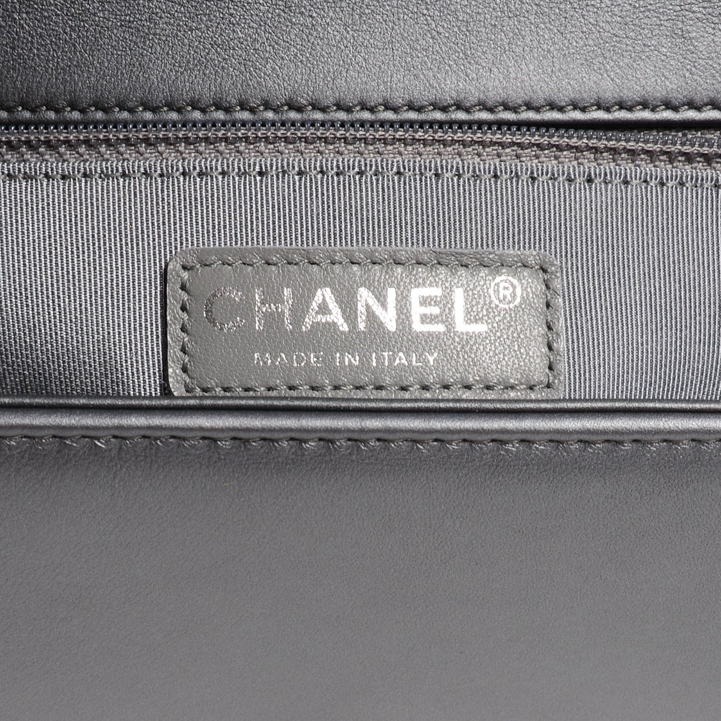 Metallic Calfskin Quilted Medium Boy Flap Dark Silver