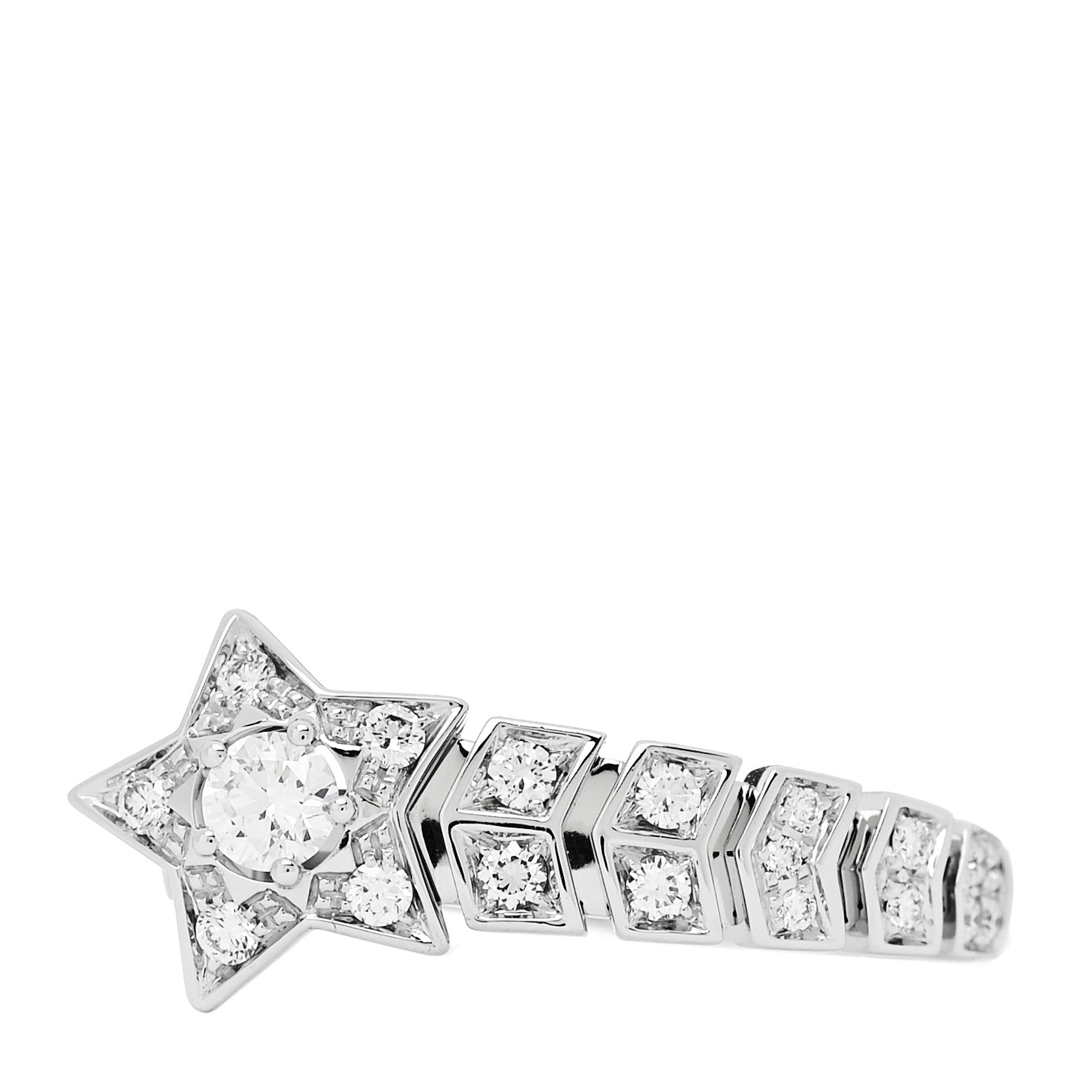 Chanel 18K White Gold Diamond Comete Chevron Ring 53 6.5 3 of 6