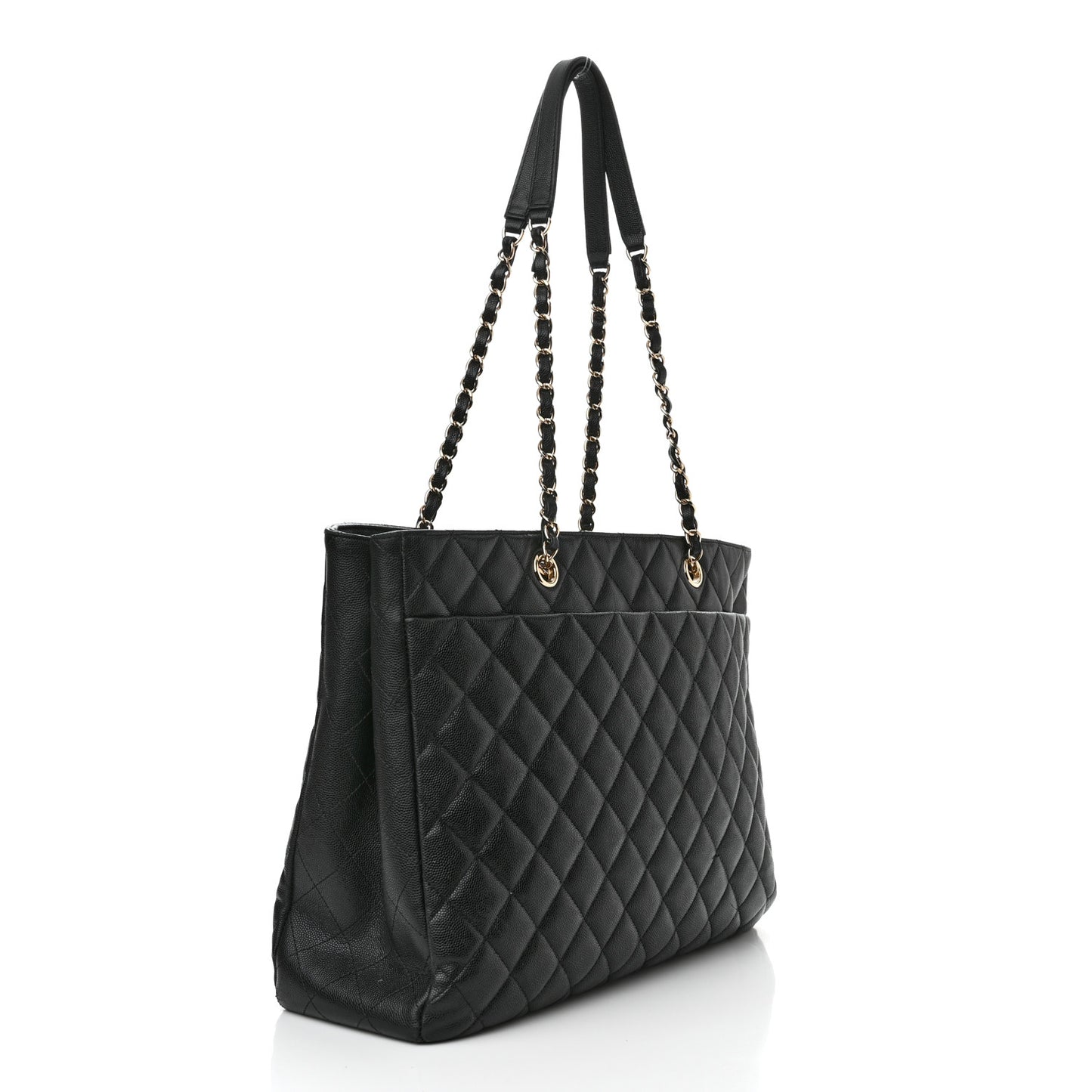 Caviar Quilted Large Shopping Tote Black