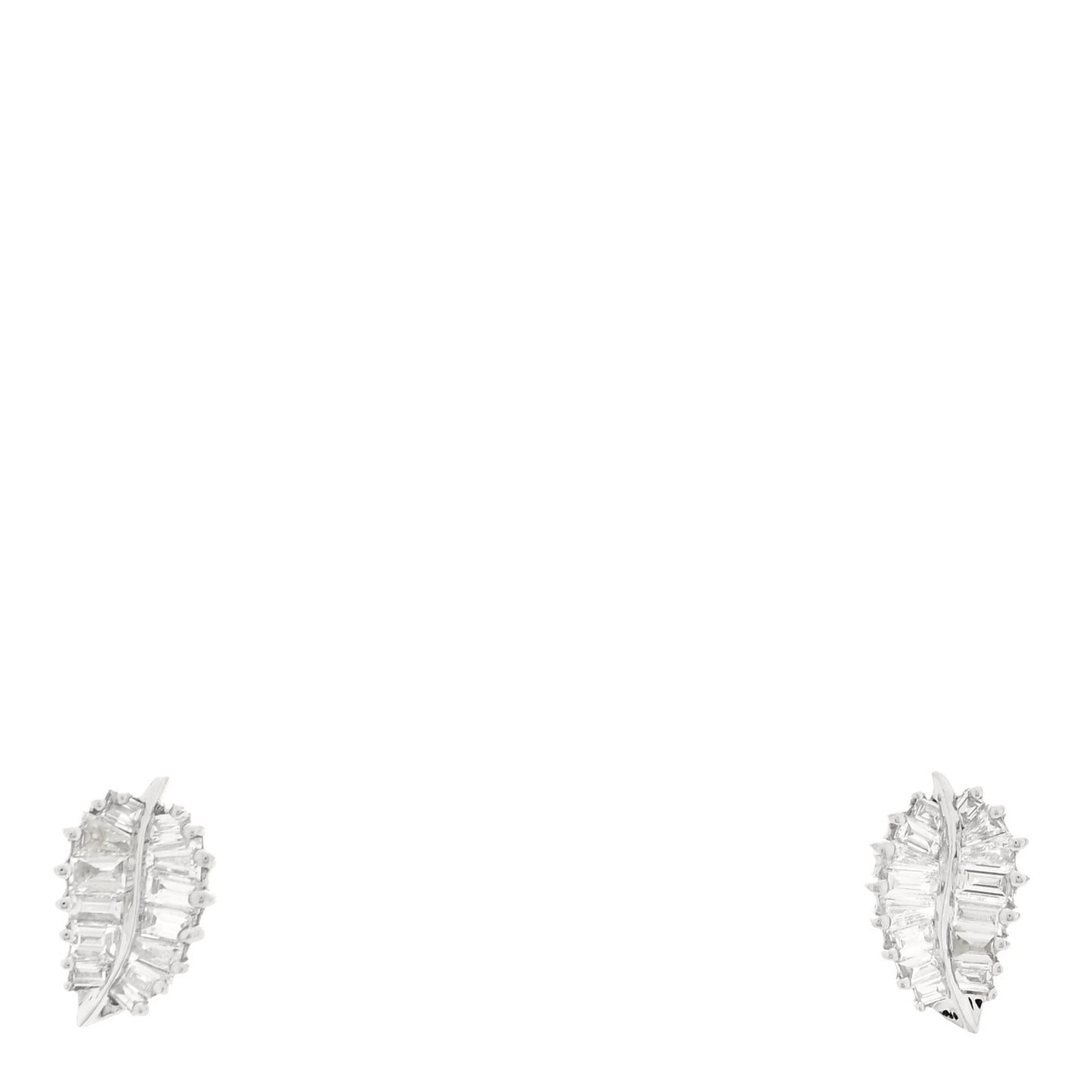 18K White Gold Diamond Small Palm Leaf Earrings