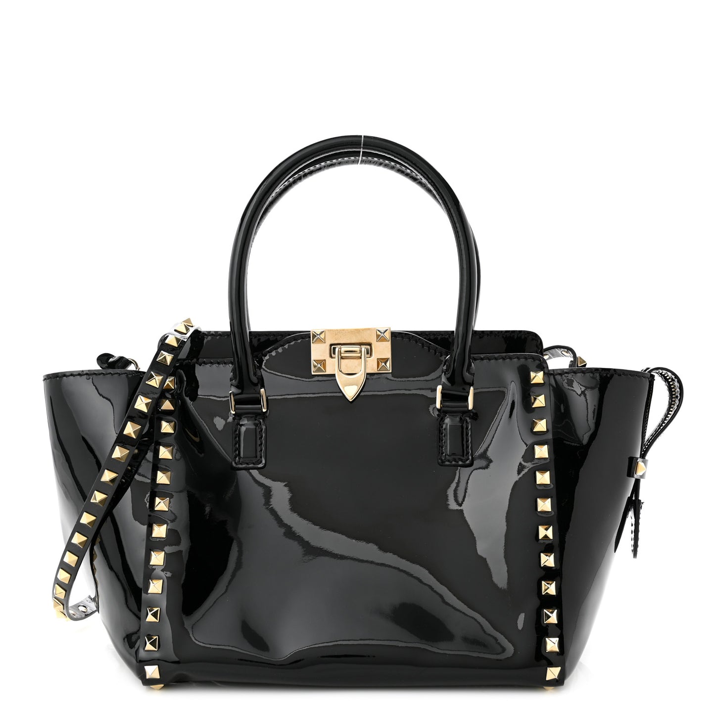 Patent Small Rockstud Double Handle Tote Black
