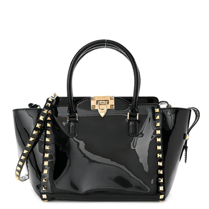 Valentino Garavani Patent Small Rockstud Double Handle Tote Black 1 of 11
