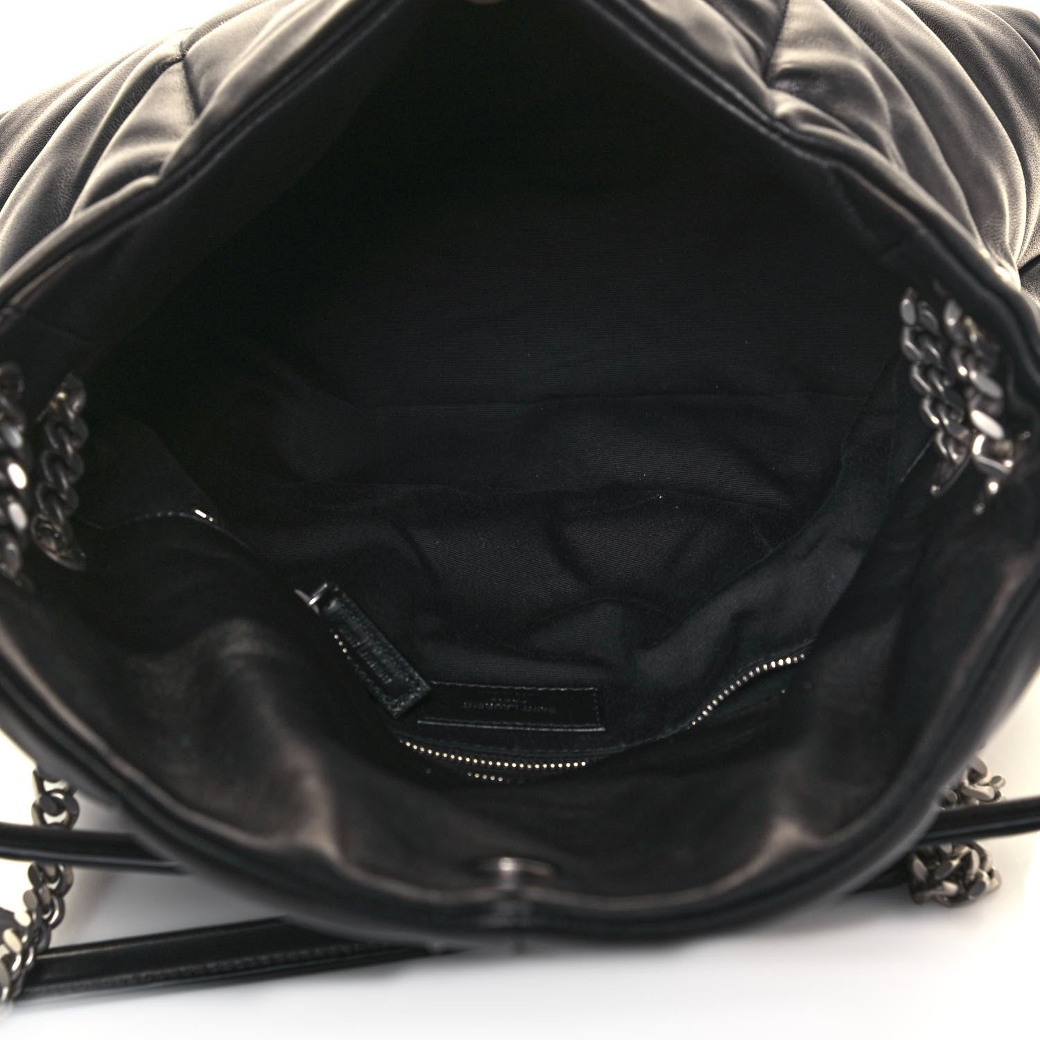 Saint Laurent Lambskin Quilted Medium Loulou Puffer Monogram Chain Satchel Black 5 of 13