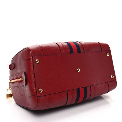 Gucci Textured Dollar Calfskin Web Medium Savoy Duffle Bag Red 4 of 10