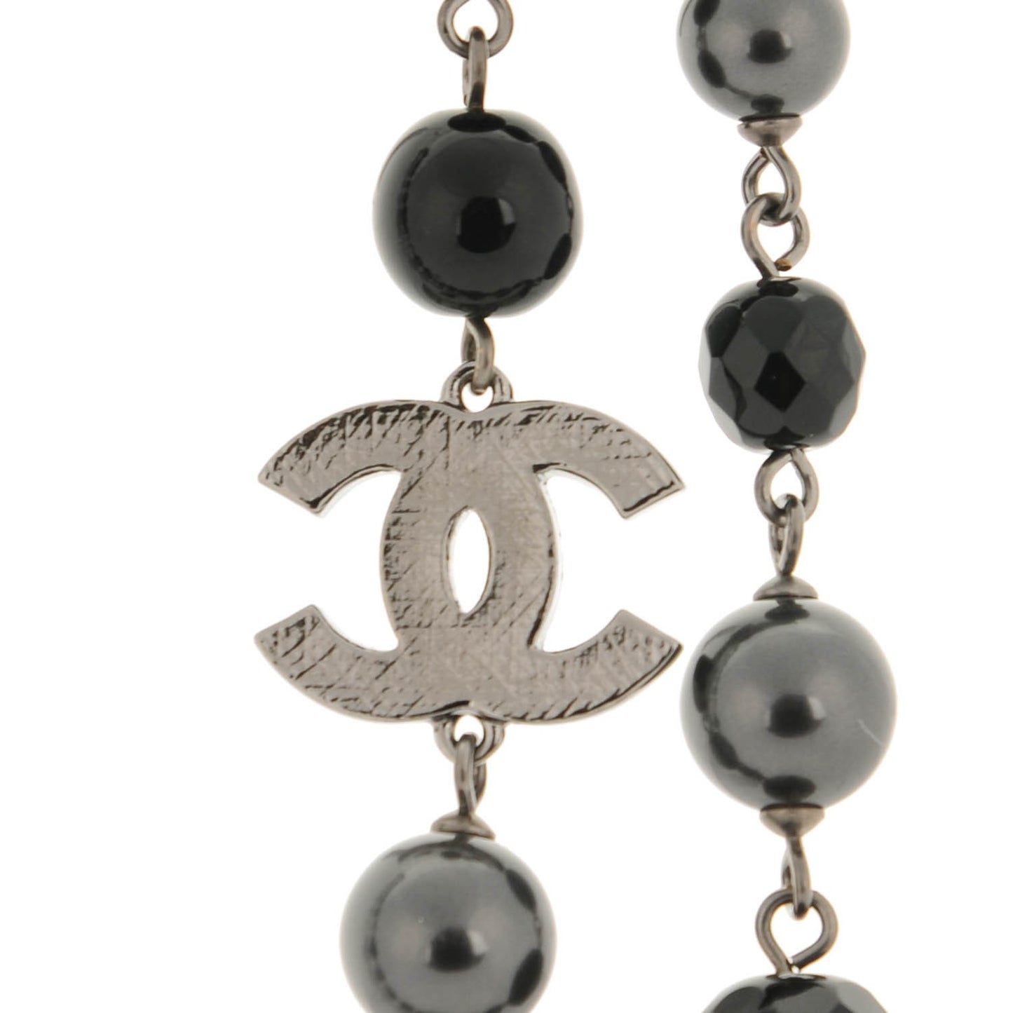 Ruthenium Beaded CC Long Necklace Black