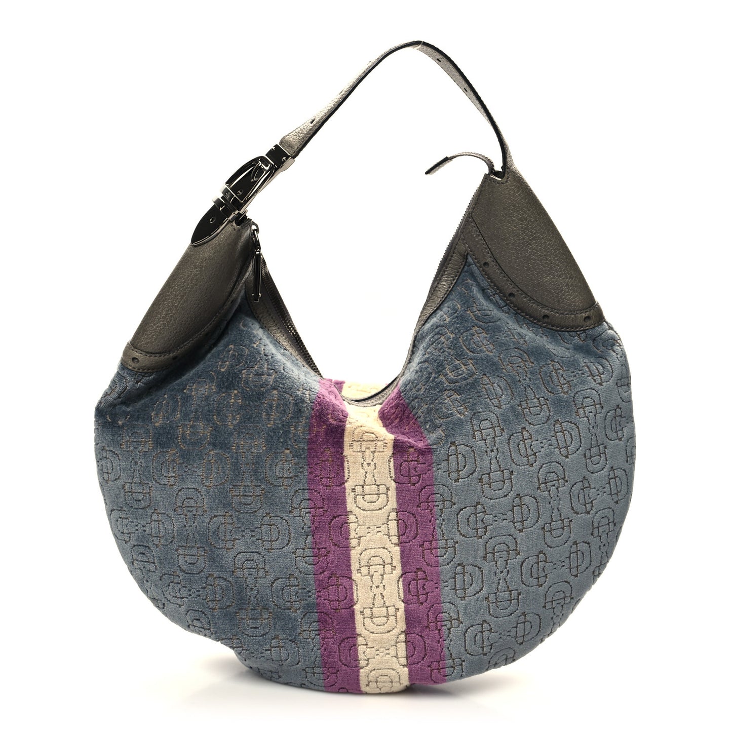 Velvet Horsebit Embossed Glam Hobo Grey