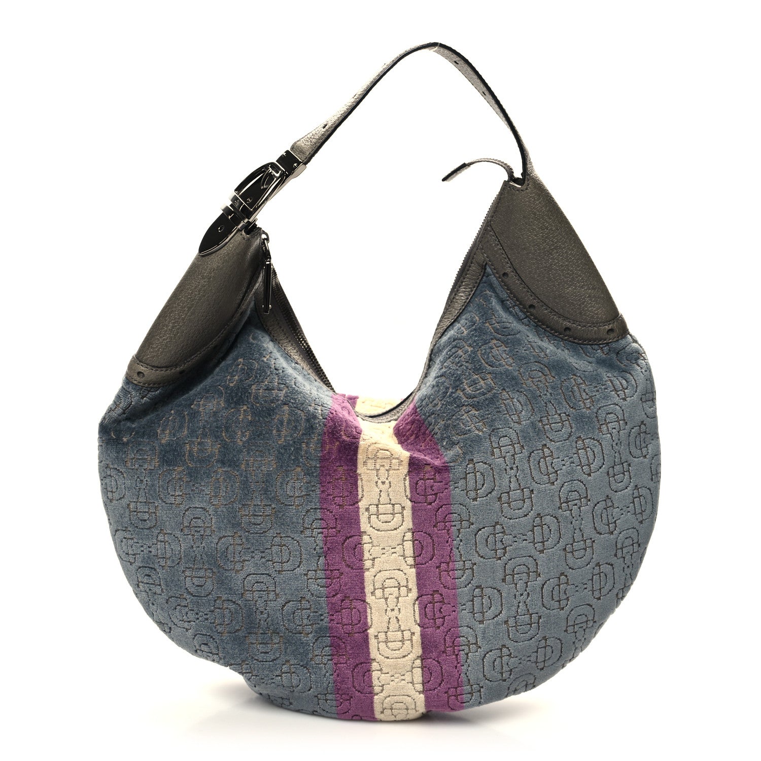 Gucci Velvet Horsebit Embossed Glam Hobo Grey 1 of 11
