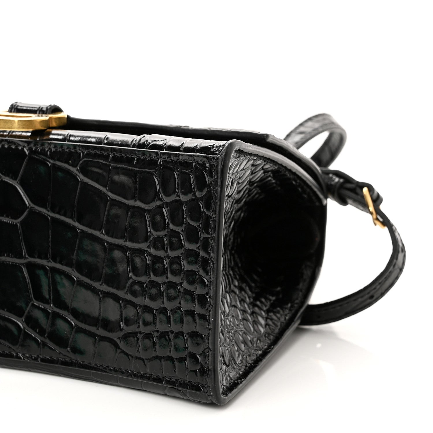 Balenciaga Shiny Calfskin Crocodile Embossed Small Hourglass Top Handle Bag Black 8 of 8
