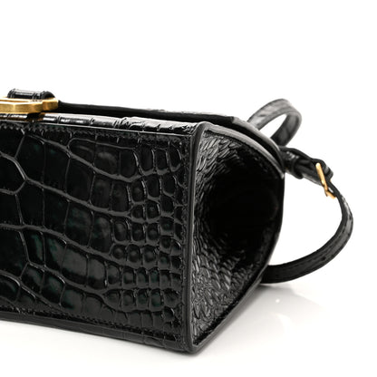 Balenciaga Shiny Calfskin Crocodile Embossed Small Hourglass Top Handle Bag Black 8 of 8